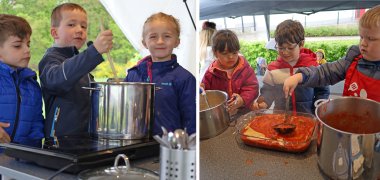 Kinder beim Zubereiten von Speisen