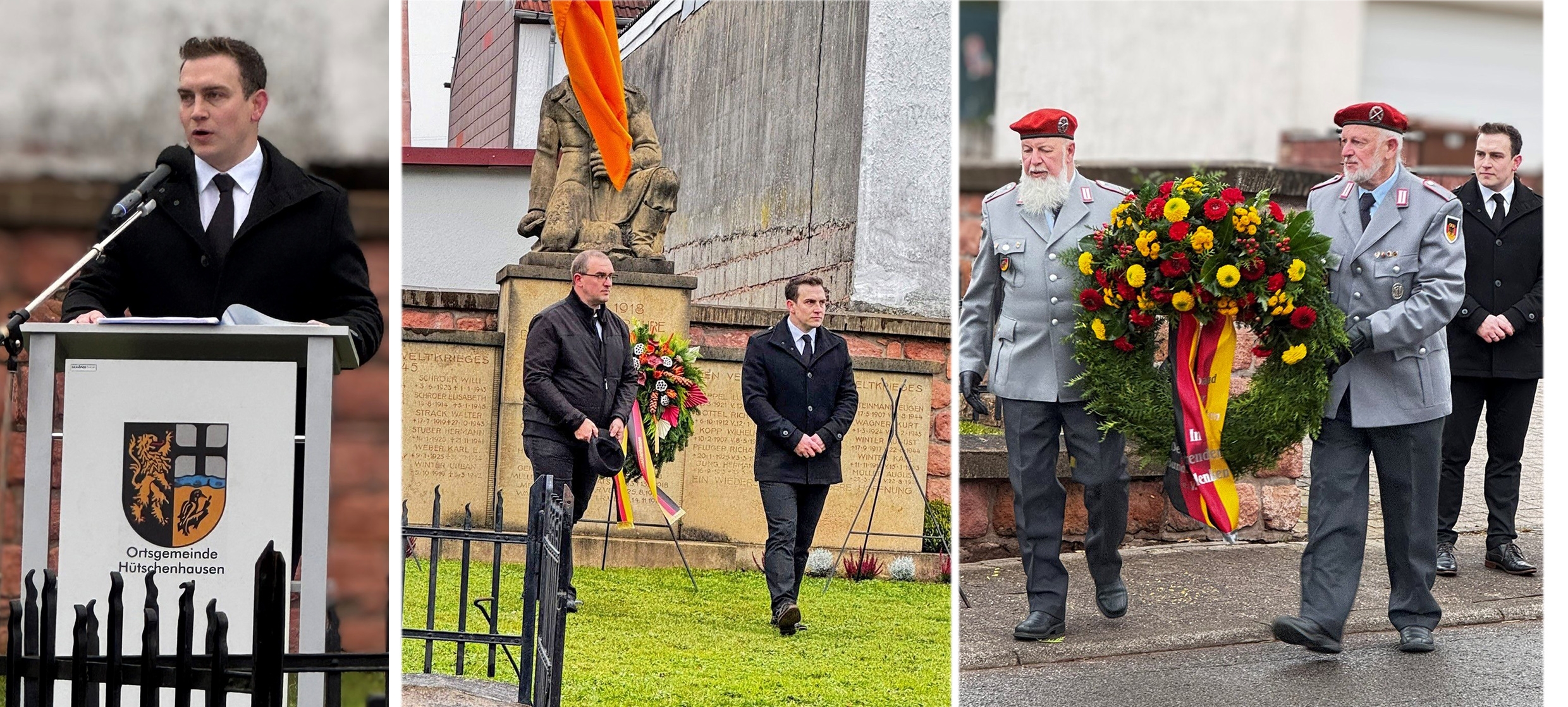 Montage dreier Bilder der Gedenkfeier