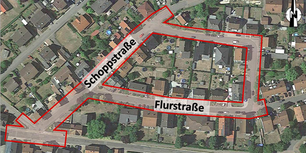Luftbild der Straßen mit Markierungen