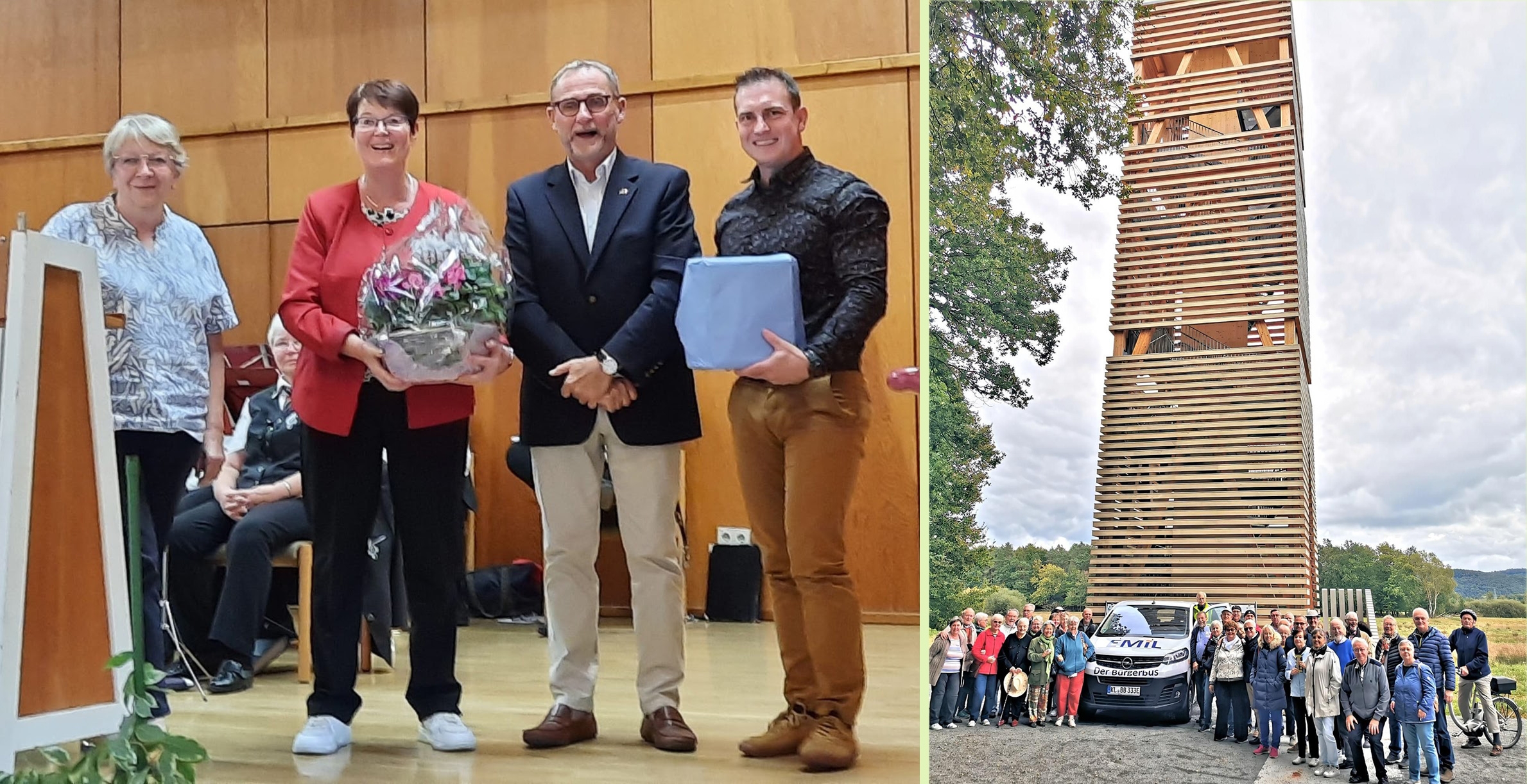 Montage: Kranichwoogturm und Ehrungen