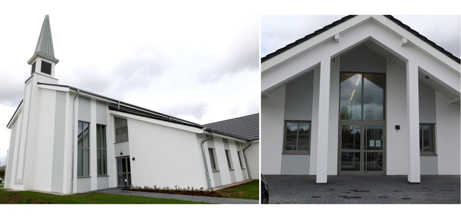 Montage: Außenansicht des Gemeindezentrums