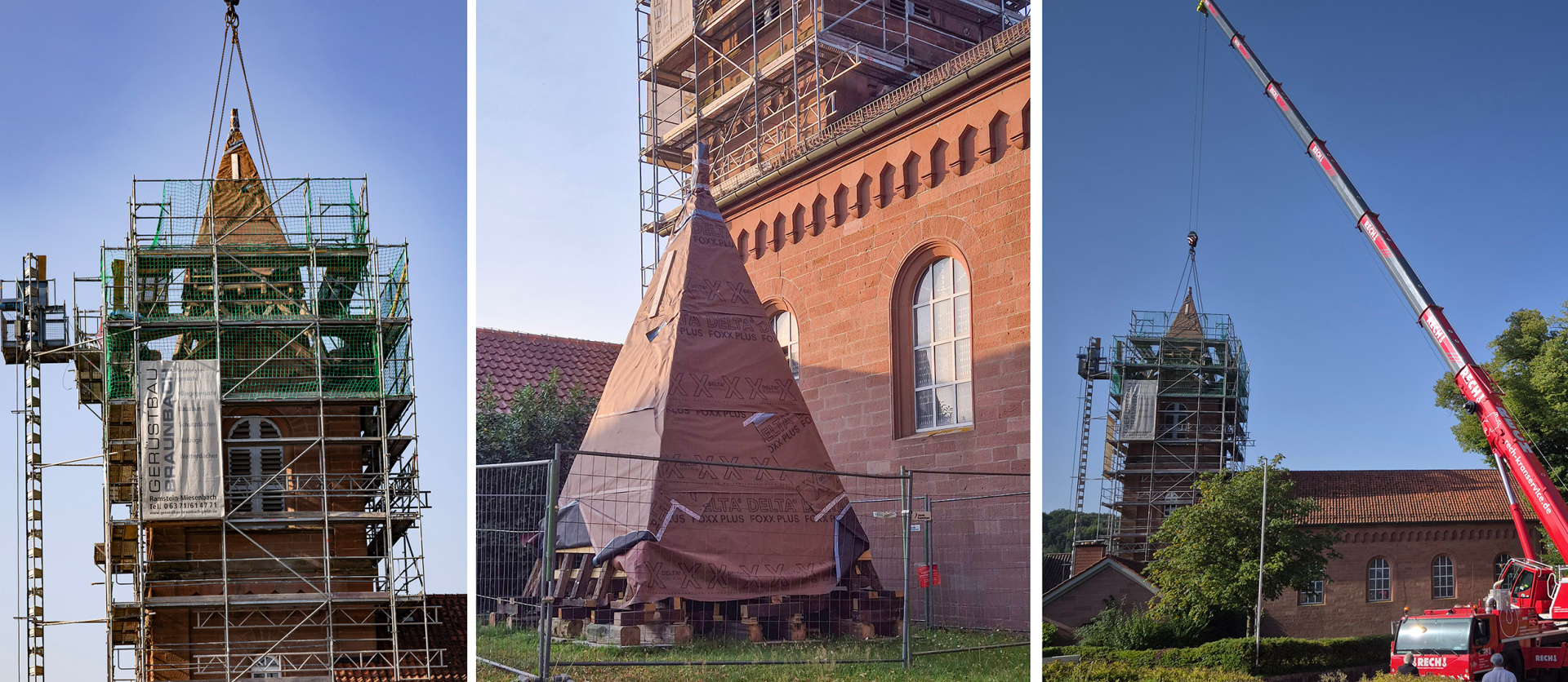 Montage dreier Bilder vom Turm der Kirche