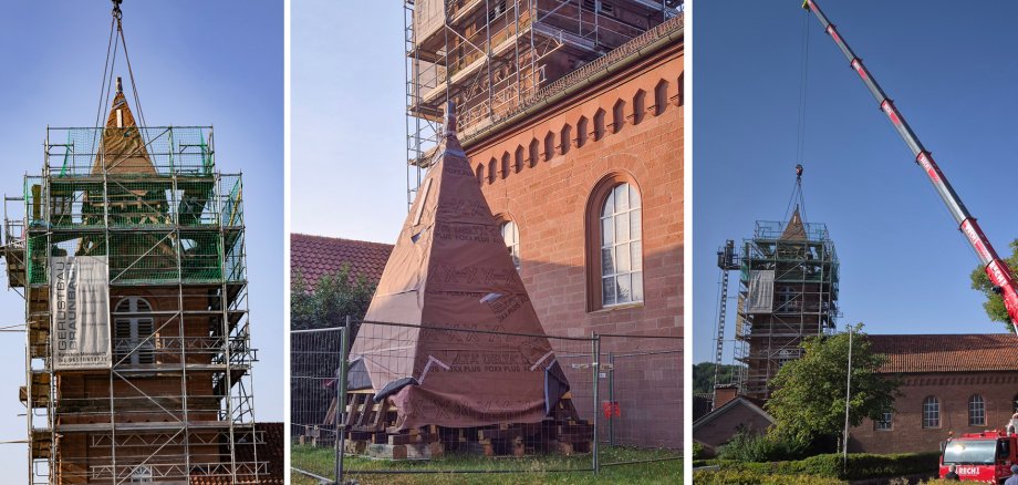 Montage dreier Bilder vom Turm der Kirche