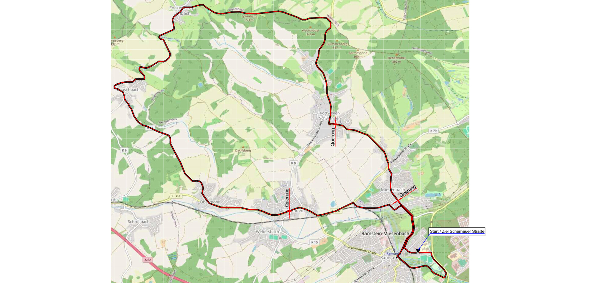 Strecke der Rad DM durch die VG Ramstein-Miesenbach