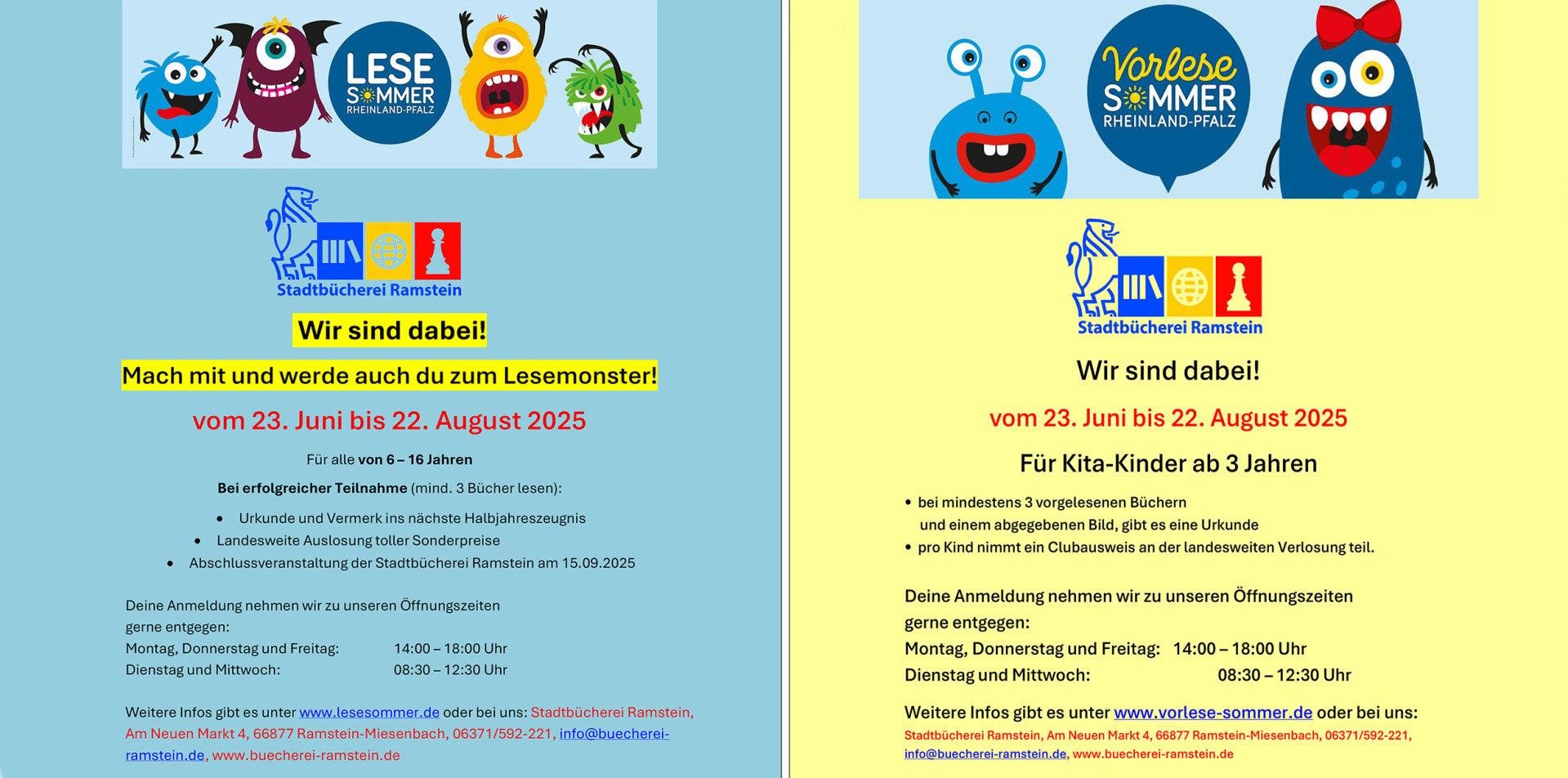 Plakate von Lesesommer und Vorlesesommer