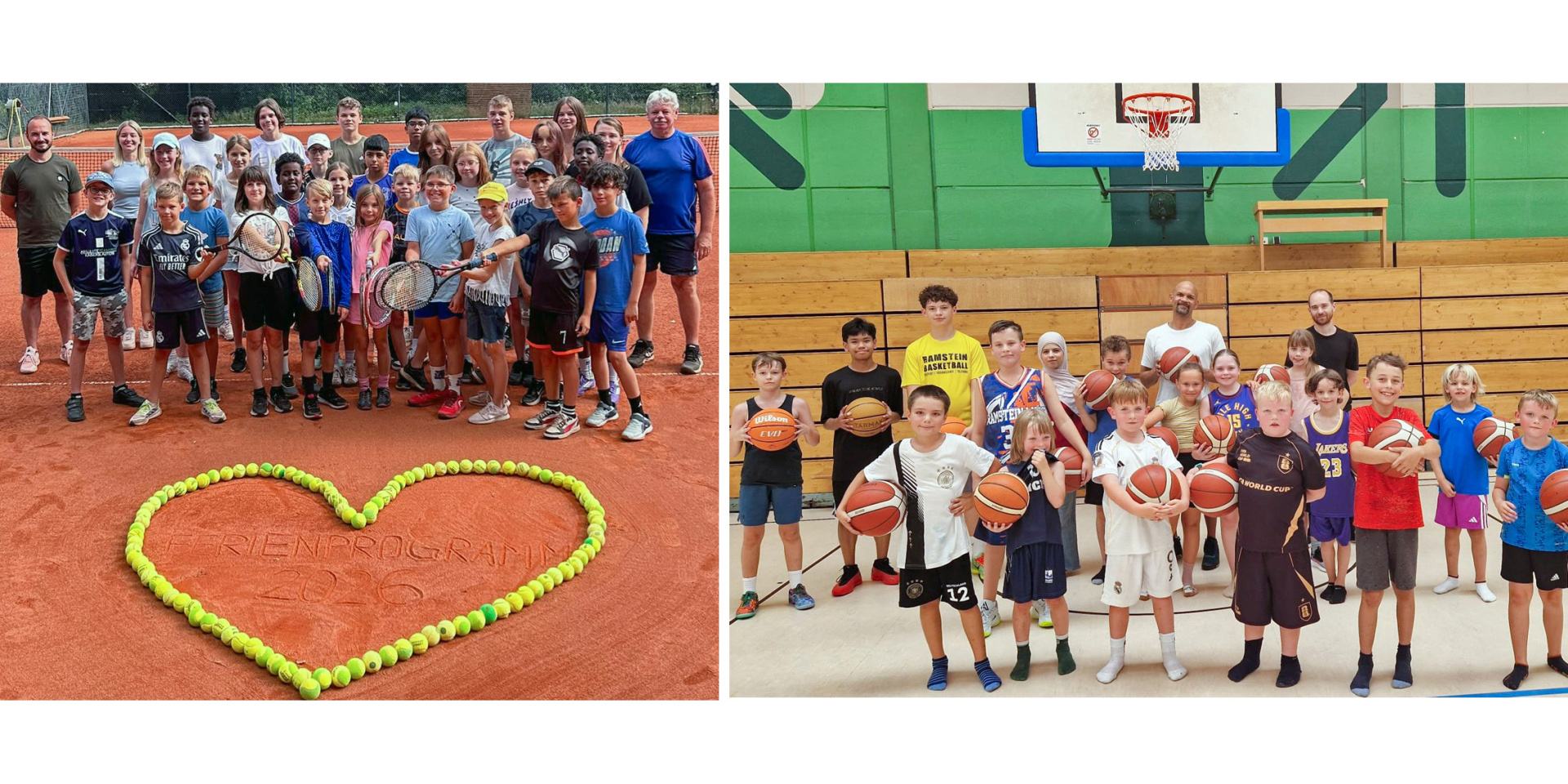 Montage der Bilder Tennis und Basketballcamp