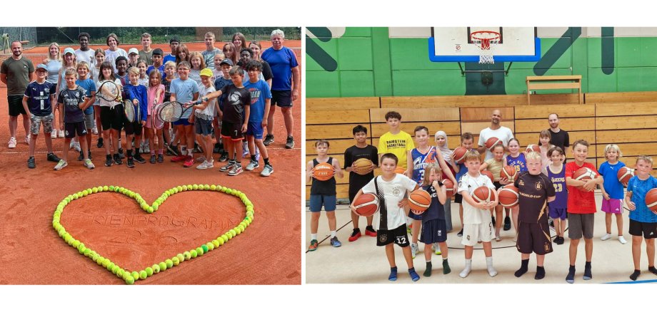 Montage der Bilder Tennis und Basketballcamp