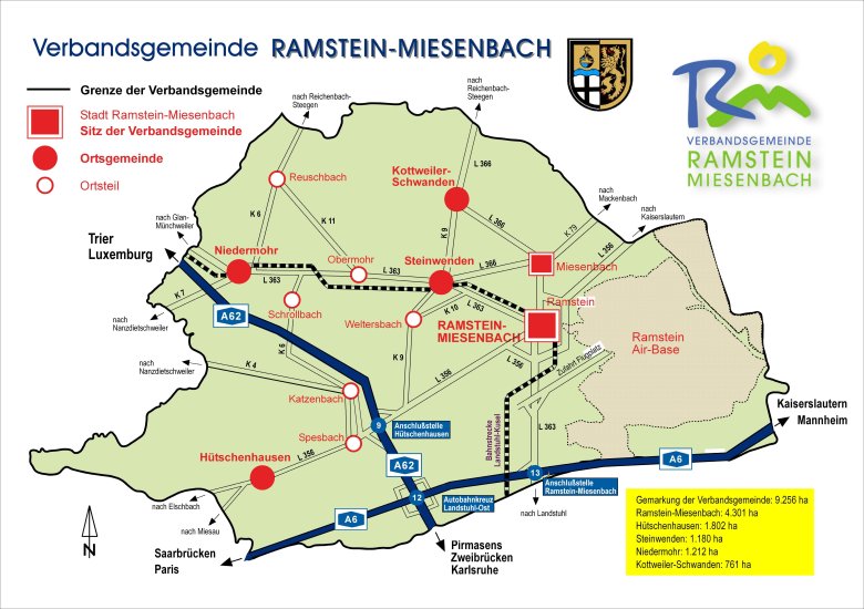 Karte der Verbandsgemeinde mit Hauptstraßen